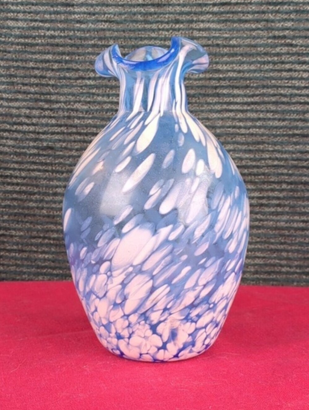 Vintage Hand Blown Blue And White Bud Vase 6.5" Tall
